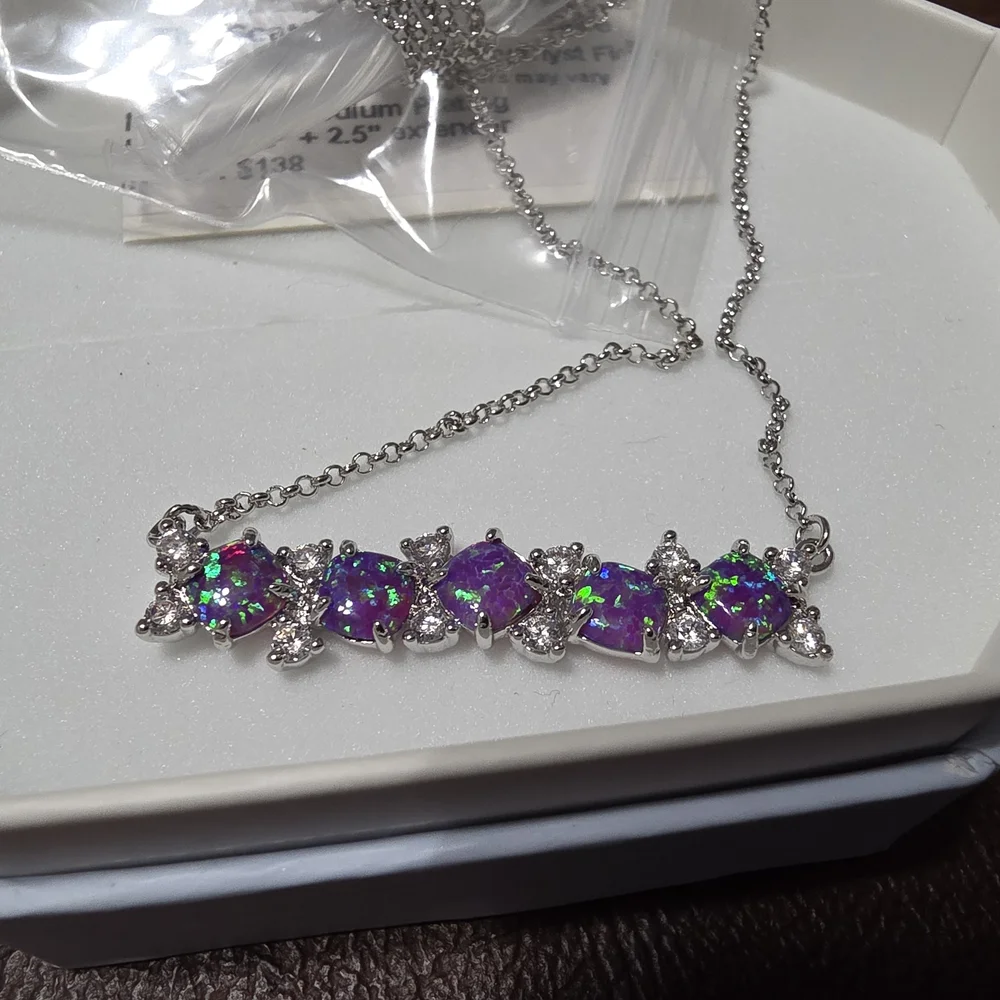 Bomb Party Lab Grown Amethyst with Opal Necklace NWT